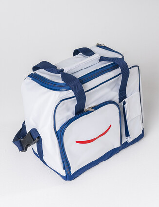 Бело-синяя сумка с логотипом - фото 0