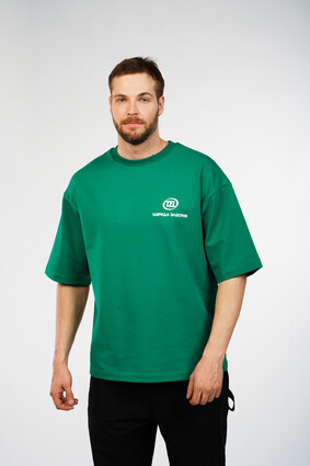 Футболка оверсайз зеленая брендированная - фото 0 - превью