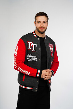 Бомбер мужской серо-красный - фото 1 - превью