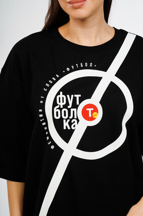 Футболка черная женская оверсайз с логотипом - фото 4 - превью