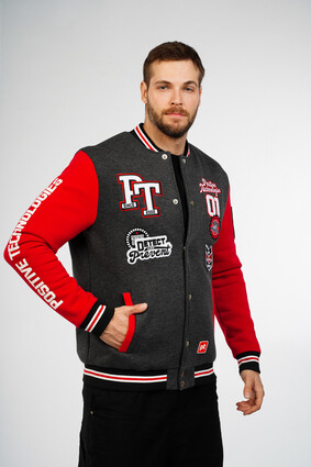 Бомбер мужской серо-красный - фото 4 - превью