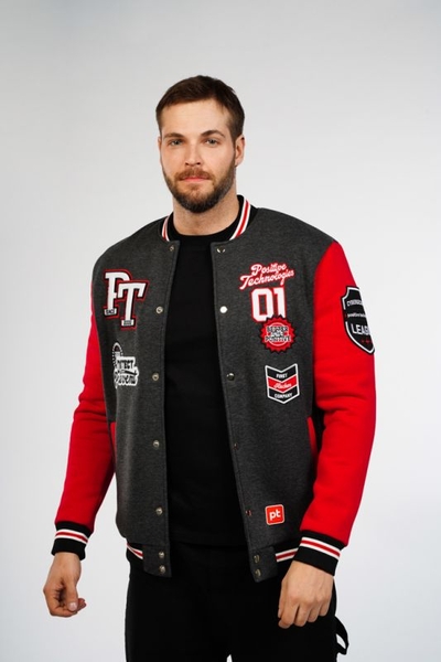 Бомбер мужской серо-красный