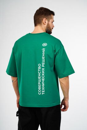 Футболка оверсайз зеленая брендированная - фото 5 - превью